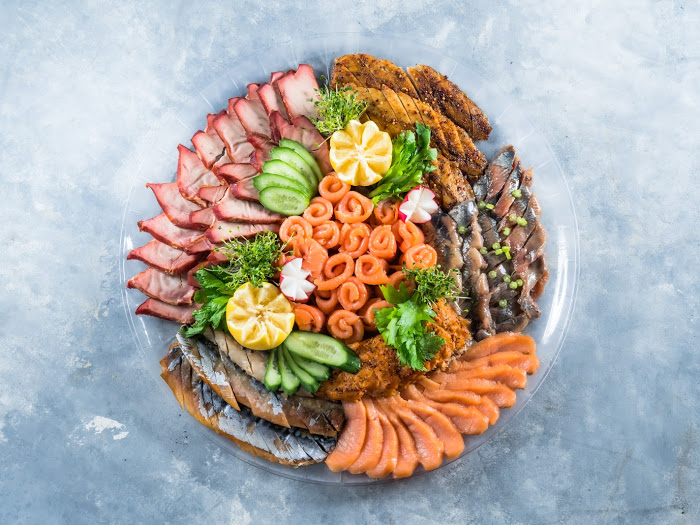 A huge smoked fish plate